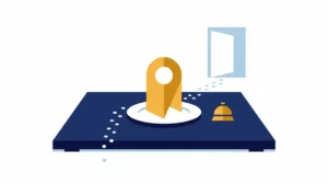 Mesa de restaurante con una carta doblada en forma de marcador de mapa, metáfora del marketing digital para hostelería y restaurantes