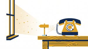 Teléfono antiguo sobre escritorio con telaraña simbolizando la necesidad de visibilidad web para recibir llamadas de clientes